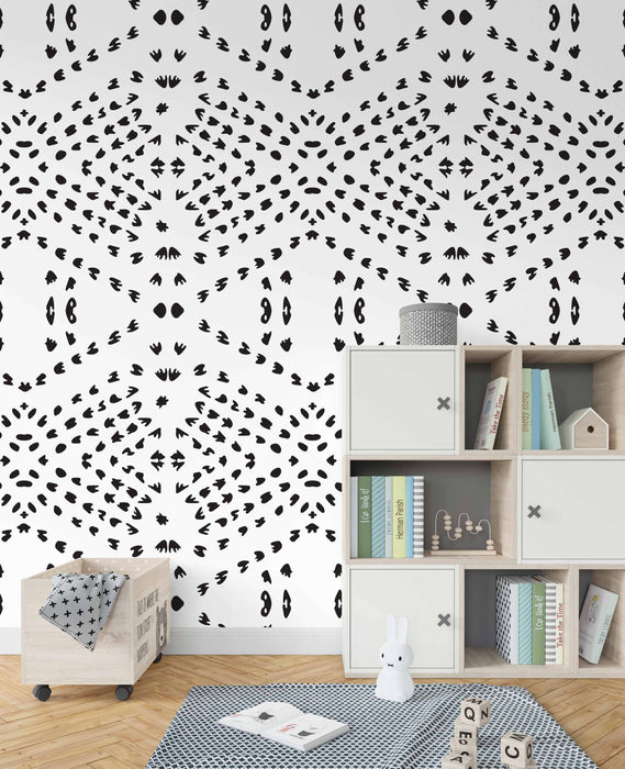 Bohemian Dots Black Wallpaper - Peel and Stick Wallpaper - Fall Flat Install Panels