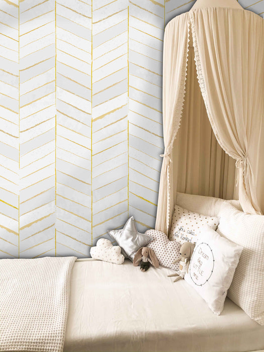 Art Deco Gold Chevron Wallpaper - Peel and Stick Wallpaper - Fall Flat Easy Install Panels