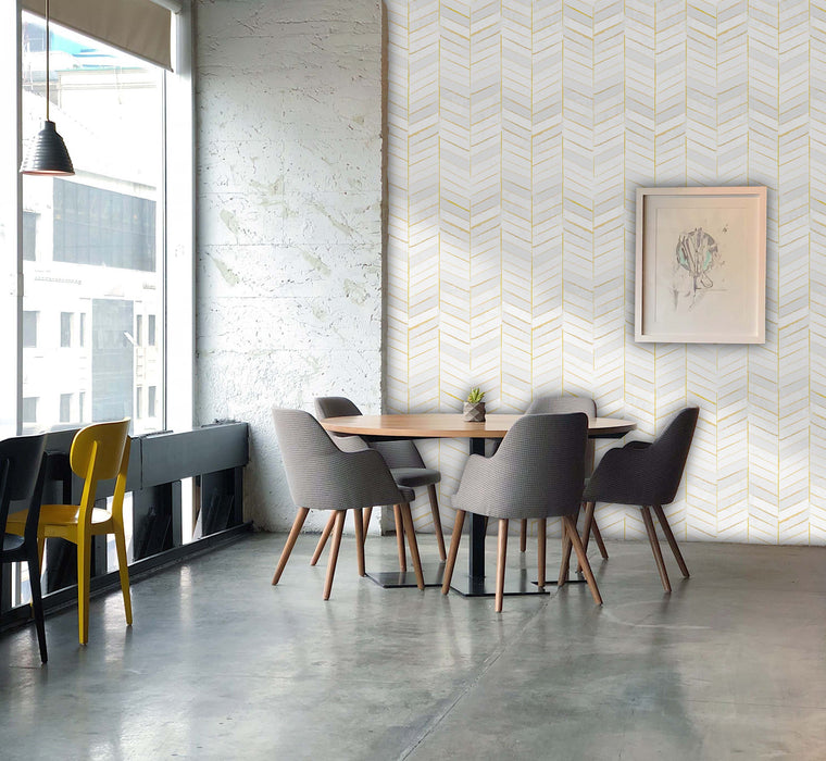 Art Deco Gold Chevron Wallpaper - Peel and Stick Wallpaper - Fall Flat Easy Install Panels