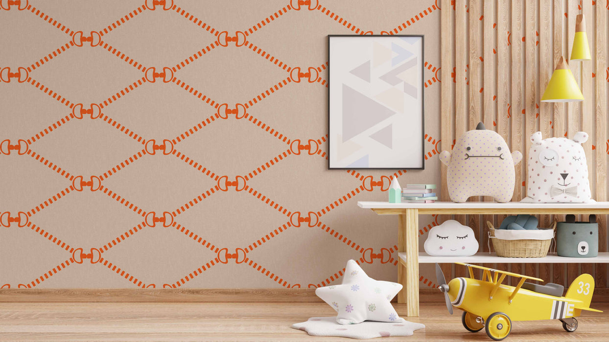 Horsebit Monogram Wallpaper Tangerine LARGE - Peel and Stick Wallpaper - Fall Flat Panels