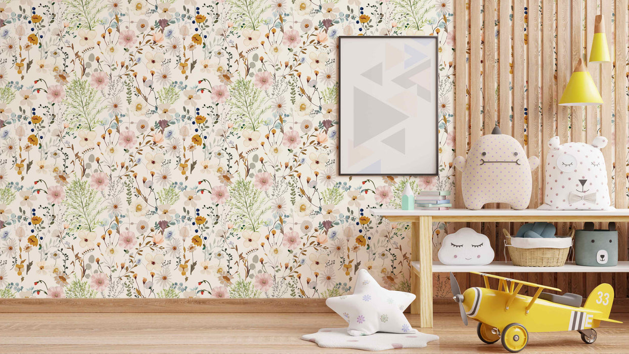 Watercolor Floral Wallpaper - Peel and Stick Wallpaper - Fall Flat Panels