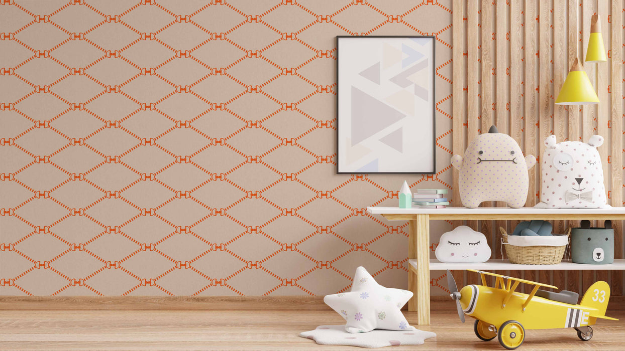 Horsebit Monogram Wallpaper Tangerine SMALL - Peel and Stick Wallpaper - Fall Flat Panels