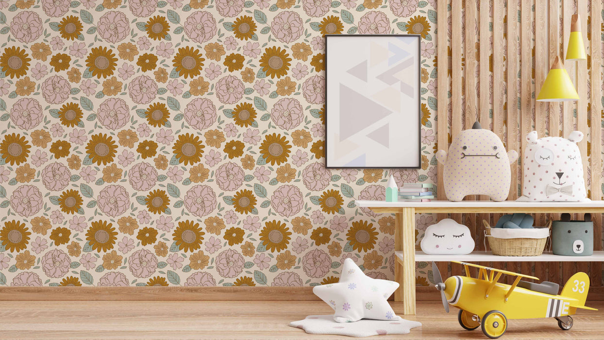 Muted Floral Wallpaper - Peel and Stick Wallpaper - Fall Flat Panels