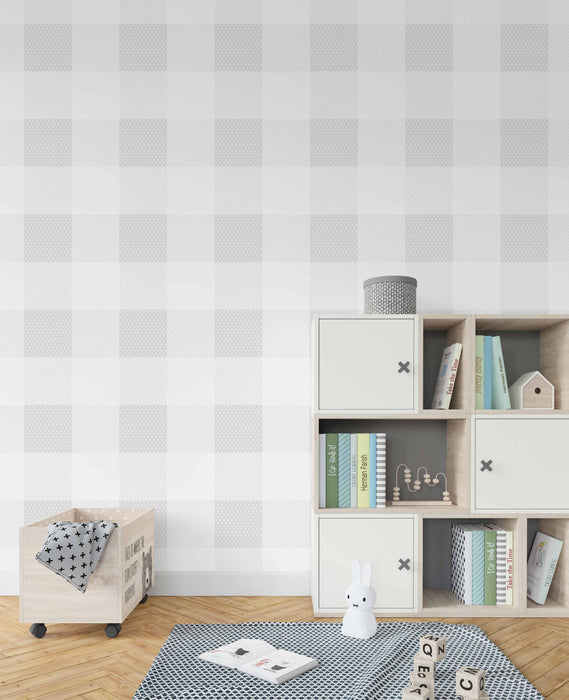 Gingham Gray Small Wallpaper - Peel and Stick Wallpaper - Fall Flat Panels