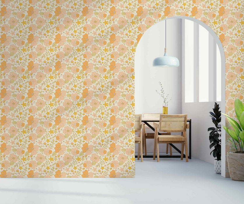 Playful 70's Floral Wallpaper - Peel and Stick Wallpaper - Fall Flat Panels