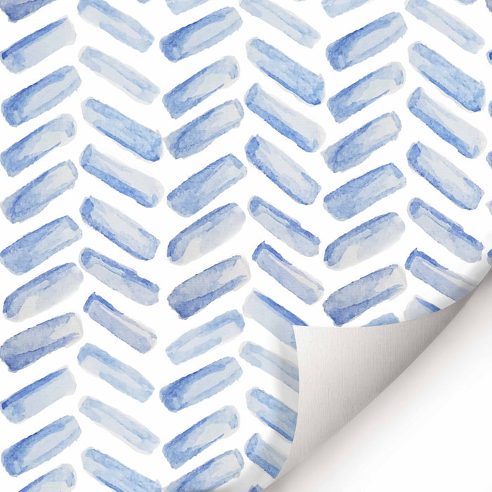 Herringbone Wallpaper Blue Chevron - Peel and Stick Wallpaper - Fall Flat Install Panels