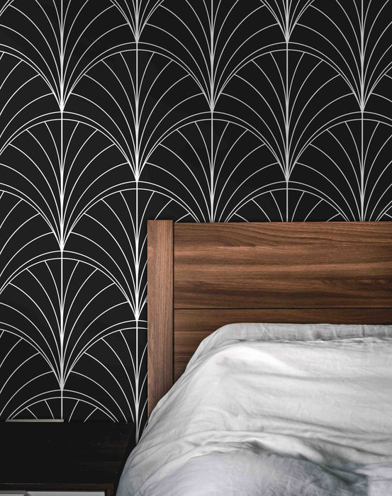 Gatsby Art Deco Black & White Wallpaper - Peel and Stick Wallpaper - Fall Flat Easy Panels