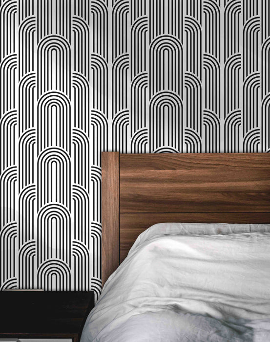 Minimalist Arch Wallpaper Black & White - Peel and Stick Wallpaper - Fall Flat Panels
