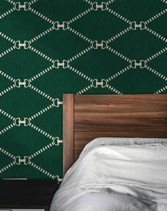 Horsebit Monogram Wallpaper Green LARGE - Peel and Stick Wallpaper - Fall Flat Panels