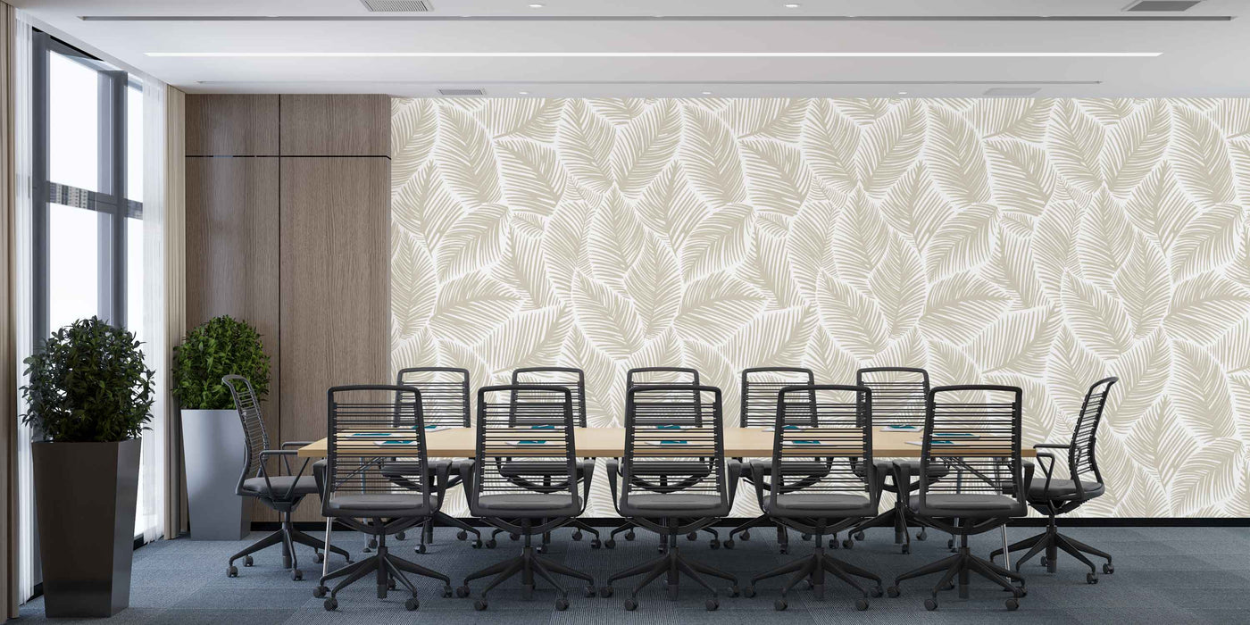 Allegra Leaf White and Beige Wallpaper - Peel and Stick Wallpaper - Fall Flat Easy Panels