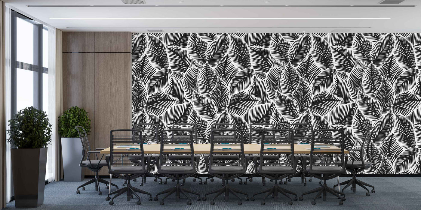 Allegra Leaf White and Black Wallpaper - Peel and Stick Wallpaper - Fall Flat Easy Panels