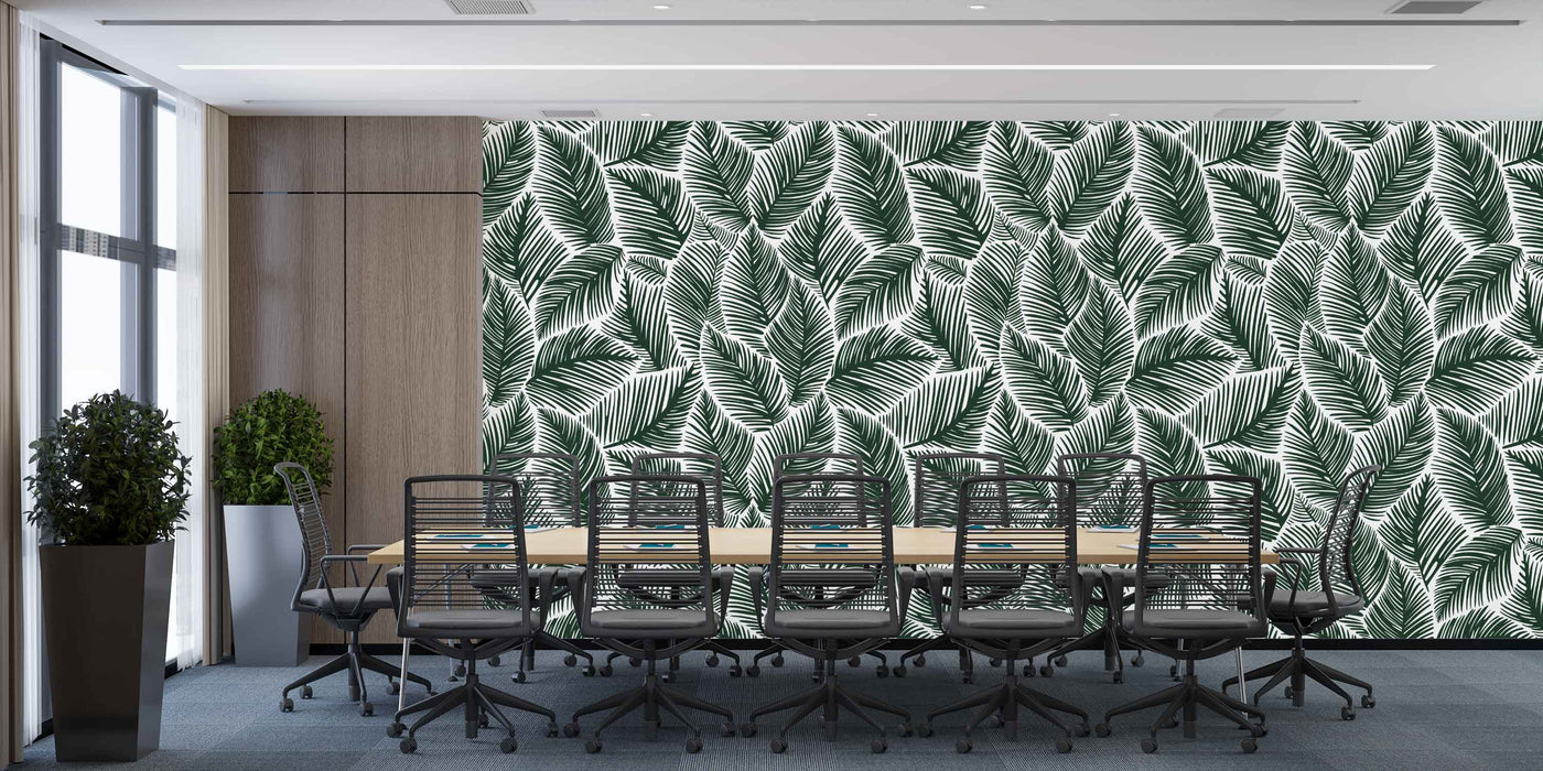 Allegra Leaf Green and White Wallpaper - Peel and Stick Wallpaper - Fall Flat Easy Panels