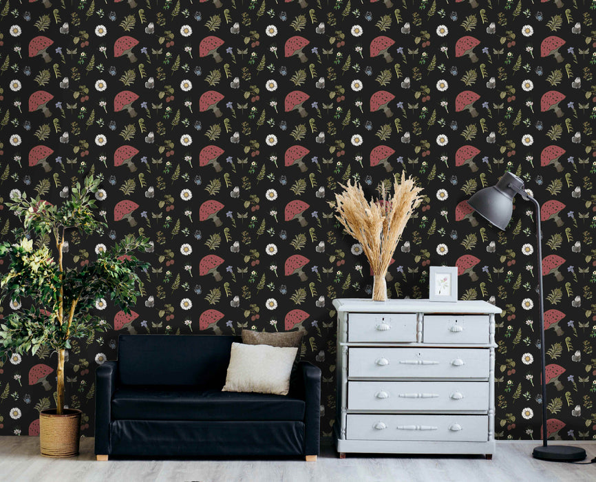 Mushroom Forest Wallpaper - Peel and Stick Wallpaper - Fall Flat Panels