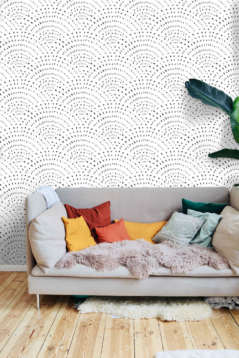 Black Scallop Wallpaper - Peel and Stick Wallpaper - Fall Flat Panels