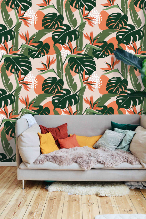 Tropical Palm Wallpaper - Peel and Stick Wallpaper - Fall Flat Panels