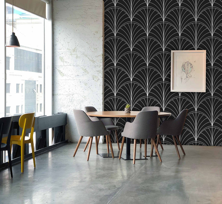 Gatsby Art Deco Black & White Wallpaper - Peel and Stick Wallpaper - Fall Flat Easy Panels