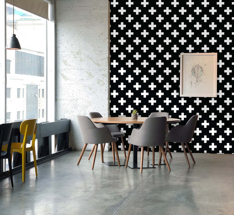 Swiss Cross Black & White Wallpaper - Peel and Stick Wallpaper - Fall Flat Panels
