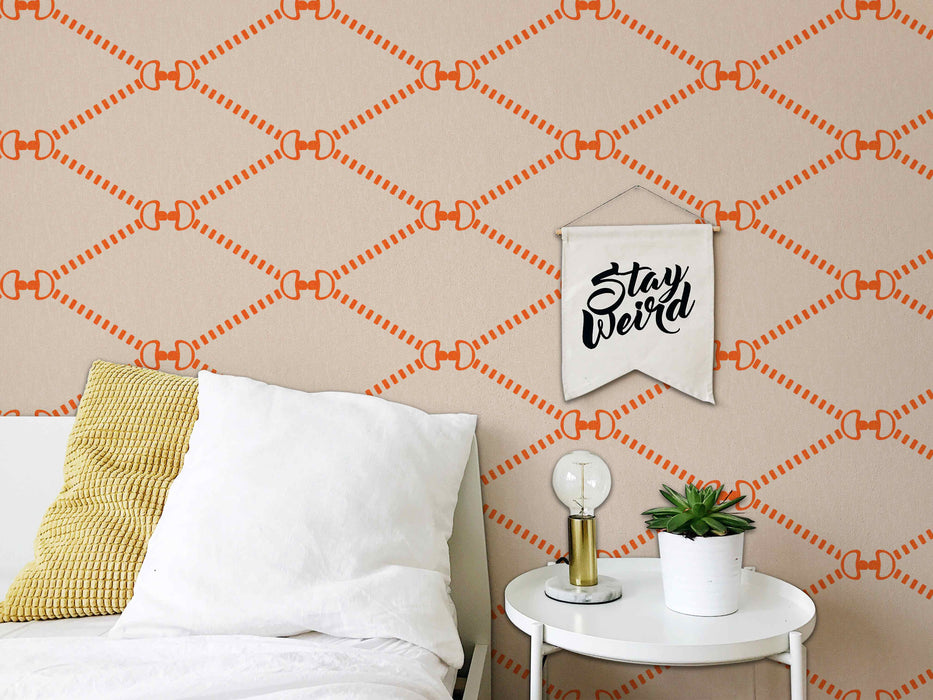Horsebit Monogram Wallpaper Tangerine LARGE - Peel and Stick Wallpaper - Fall Flat Panels
