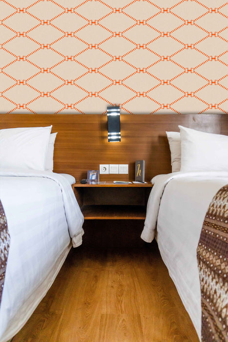 Horsebit Monogram Wallpaper Tangerine SMALL - Peel and Stick Wallpaper - Fall Flat Panels
