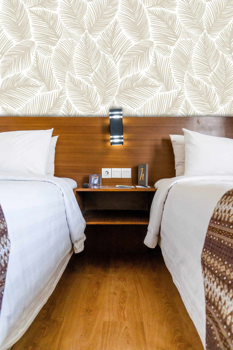 Allegra Leaf White and Beige Wallpaper - Peel and Stick Wallpaper - Fall Flat Easy Panels