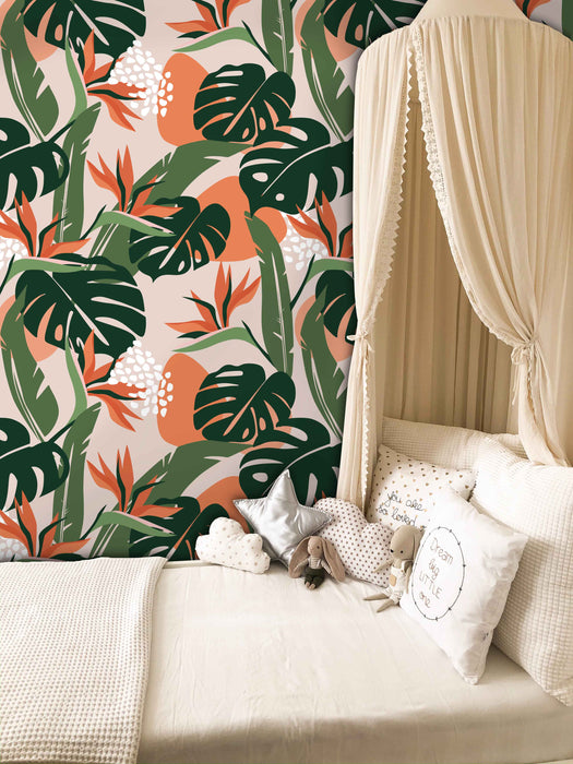 Tropical Palm Wallpaper - Peel and Stick Wallpaper - Fall Flat Panels