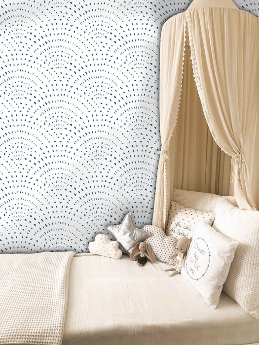 Navy Scallop Wallpaper - Peel and Stick Wallpaper - Fall Flat Panels