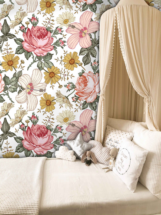 Madera Floral Wallpaper - Peel and Stick Wallpaper - Fall Flat Panels