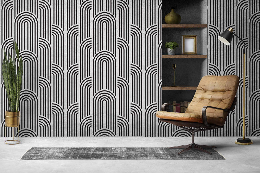 Minimalist Arch Wallpaper Black & White - Peel and Stick Wallpaper - Fall Flat Panels