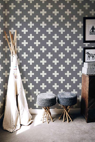 Swiss Cross Gray & Cream Wallpaper - Peel and Stick Wallpaper - Fall Flat Panels