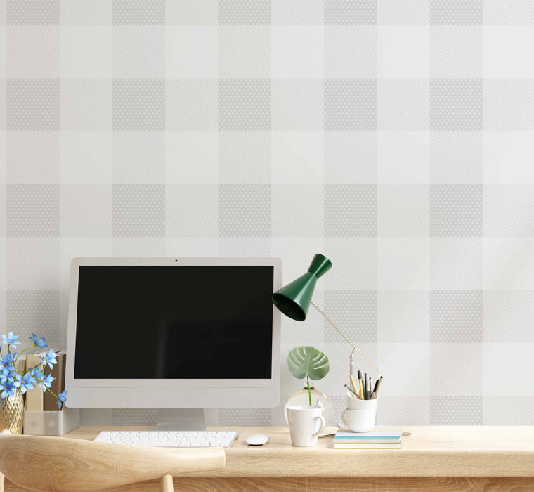 Gingham Gray Small Wallpaper - Peel and Stick Wallpaper - Fall Flat Panels