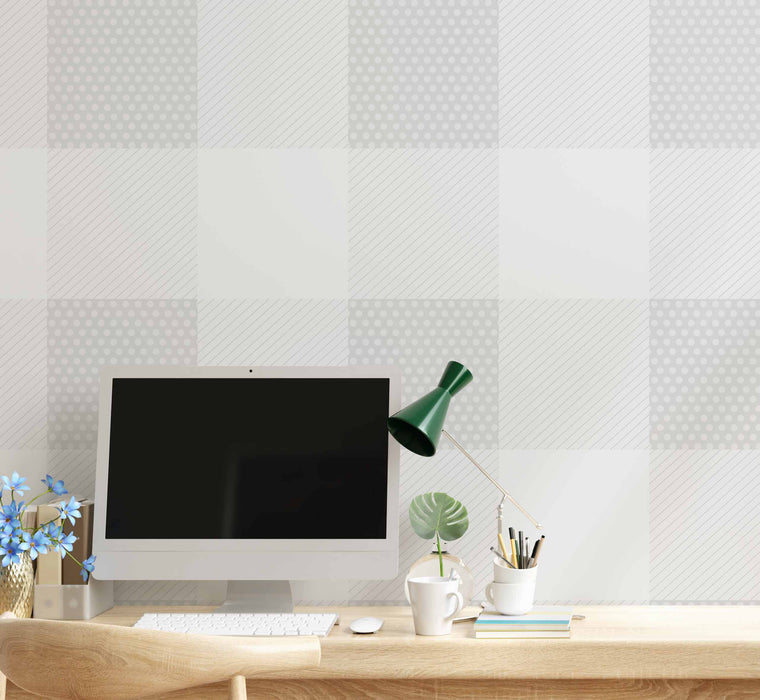 Gingham Gray Large Wallpaper - Peel and Stick Wallpaper - Fall Flat Panels