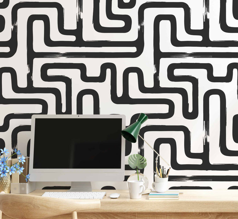 Minimalist Scribble Black Wallpaper - Peel and Stick Wallpaper - Fall Flat Panels