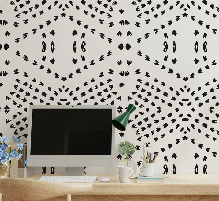 Bohemian Dots Black Wallpaper - Peel and Stick Wallpaper - Fall Flat Install Panels