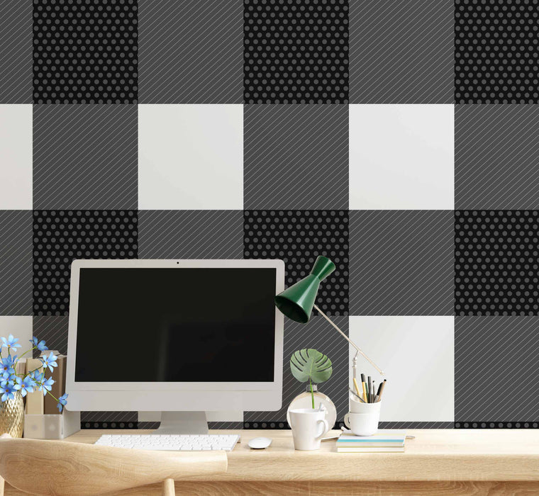 Gingham Black Large Wallpaper - Peel and Stick Wallpaper - Fall Flat Panels