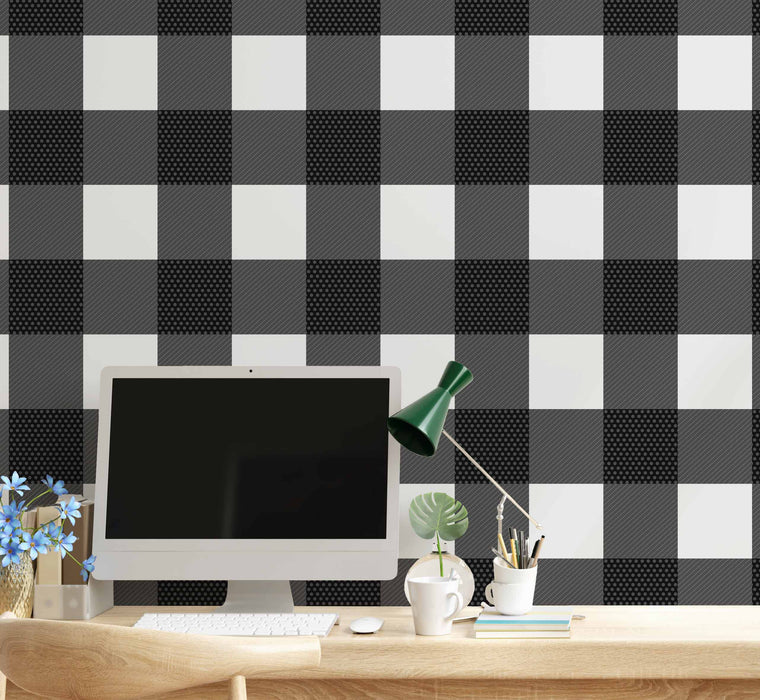 Gingham Black Small Wallpaper - Peel and Stick Wallpaper - Fall Flat Panels