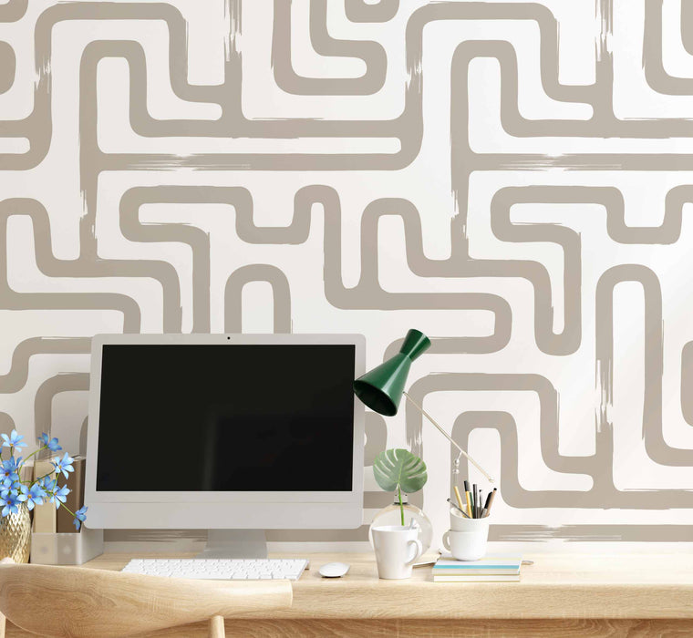 Minimalist Scribble Tan Wallpaper - Peel and Stick Wallpaper - Fall Flat Panels