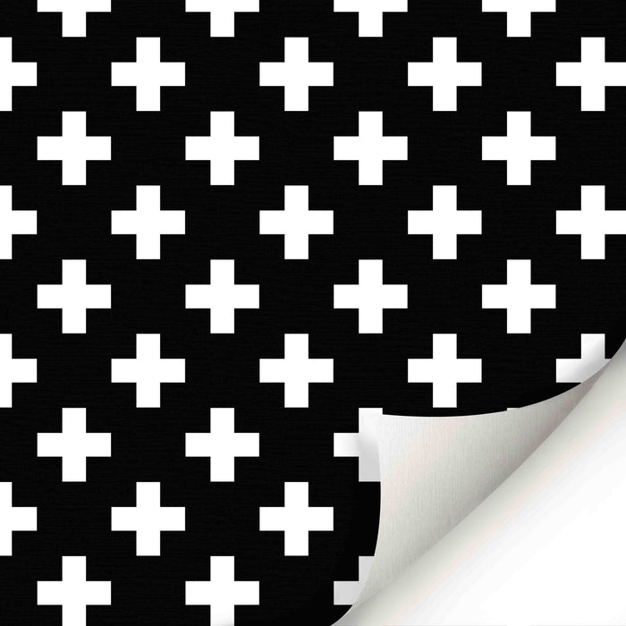 Swiss Cross Black & White Wallpaper - Peel and Stick Wallpaper - Fall Flat Panels