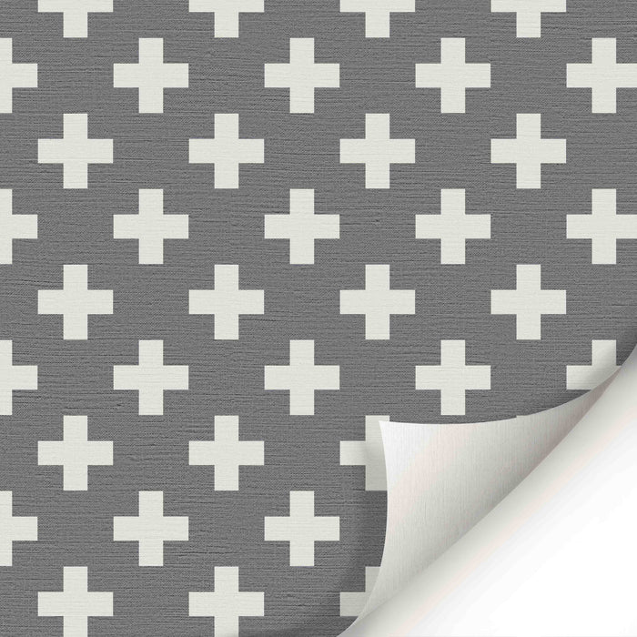 Swiss Cross Gray & Cream Wallpaper - Peel and Stick Wallpaper - Fall Flat Panels