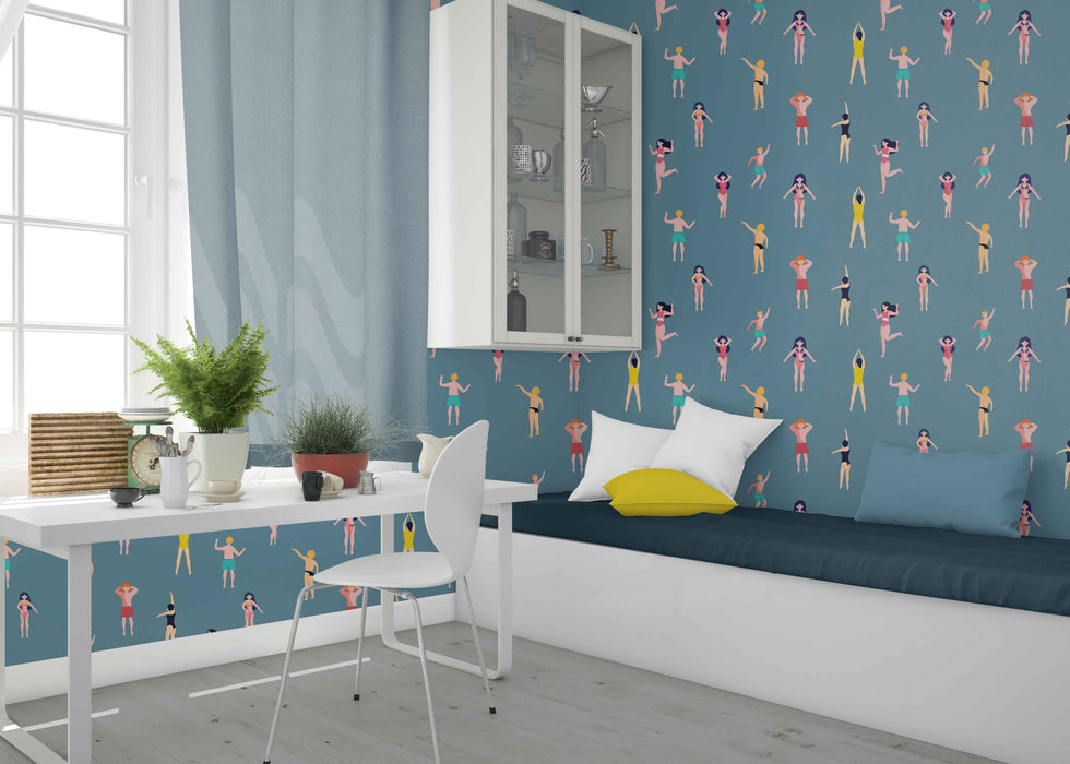 Retro Swim Wallpaper - Peel and Stick Wallpaper - Fall Flat Panels
