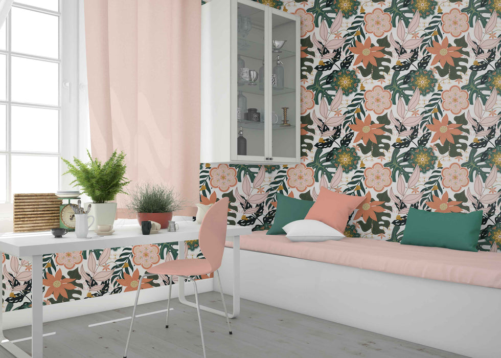 Exotic Mandala Floral Wallpaper - Peel and Stick Wallpaper - Easy Fall Flat Panels