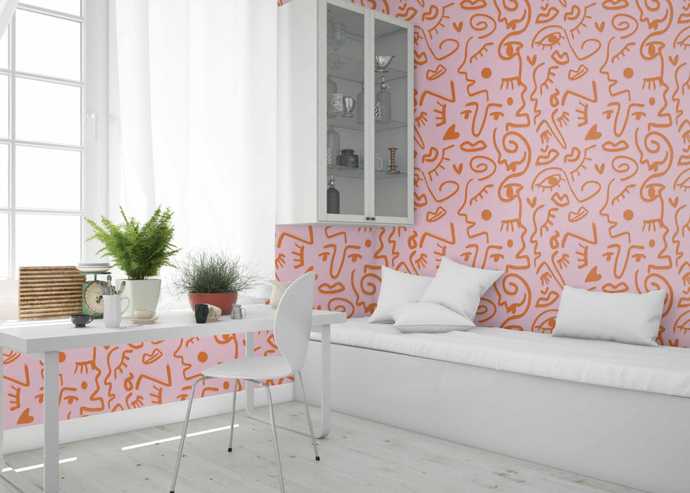 Scribble Face Wallpaper - Peel and Stick Wallpaper - Fall Flat Panels
