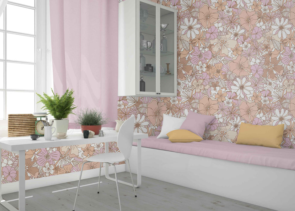 Hibiscus Floral Wallpaper - Peel and Stick Wallpaper - Fall Flat Easy Install Panels