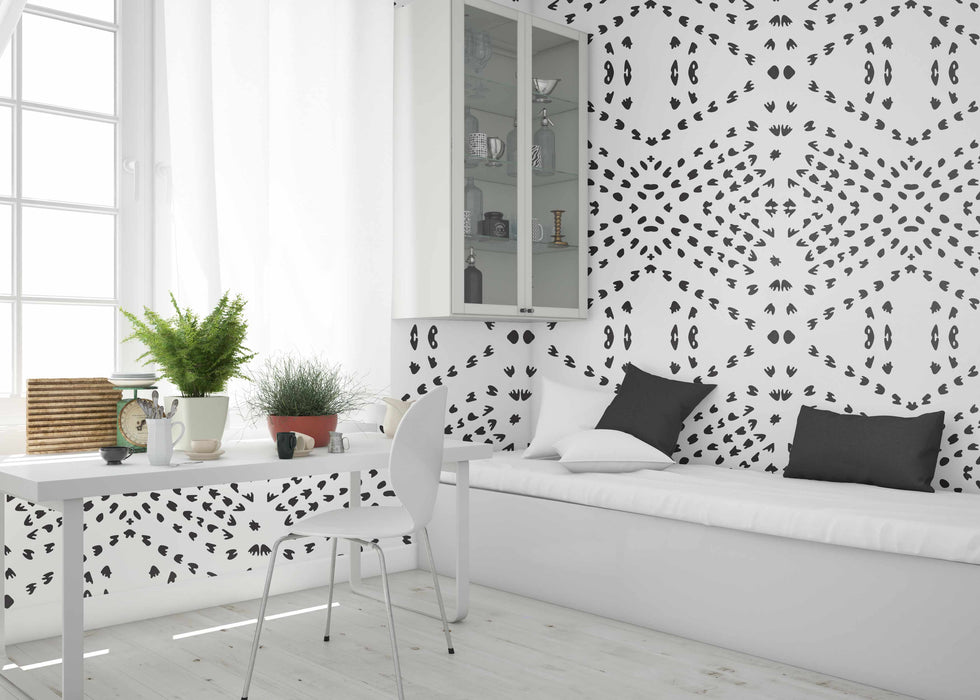 Bohemian Dots Black Wallpaper - Peel and Stick Wallpaper - Fall Flat Install Panels