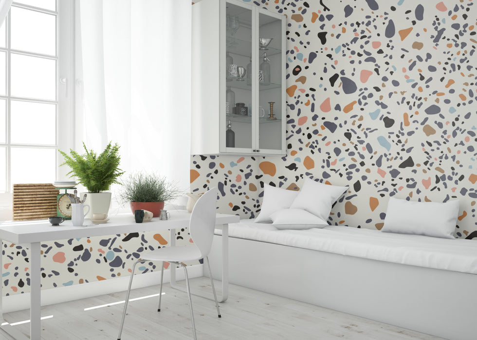 Terrazzo Tile LARGE Wallpaper - Peel and Stick Wallpaper - Fall Flat Panels