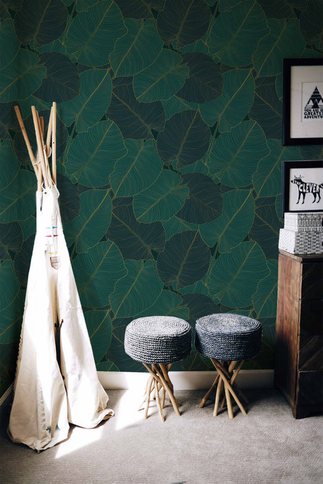 Tropical Gold Fill Wallpaper - Peel and Stick Wallpaper - Fall Flat Panels