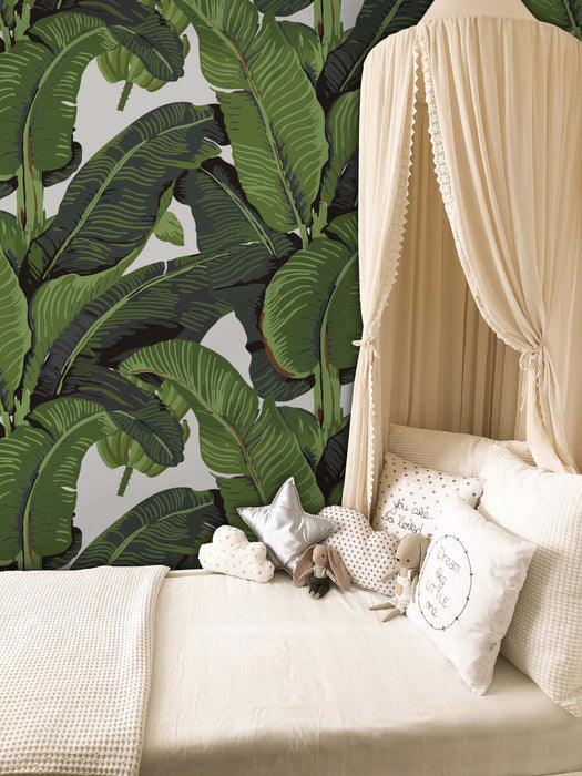 Tropical Leaf Wallpaper - Peel and Stick Wallpaper - Fall Flat Panels