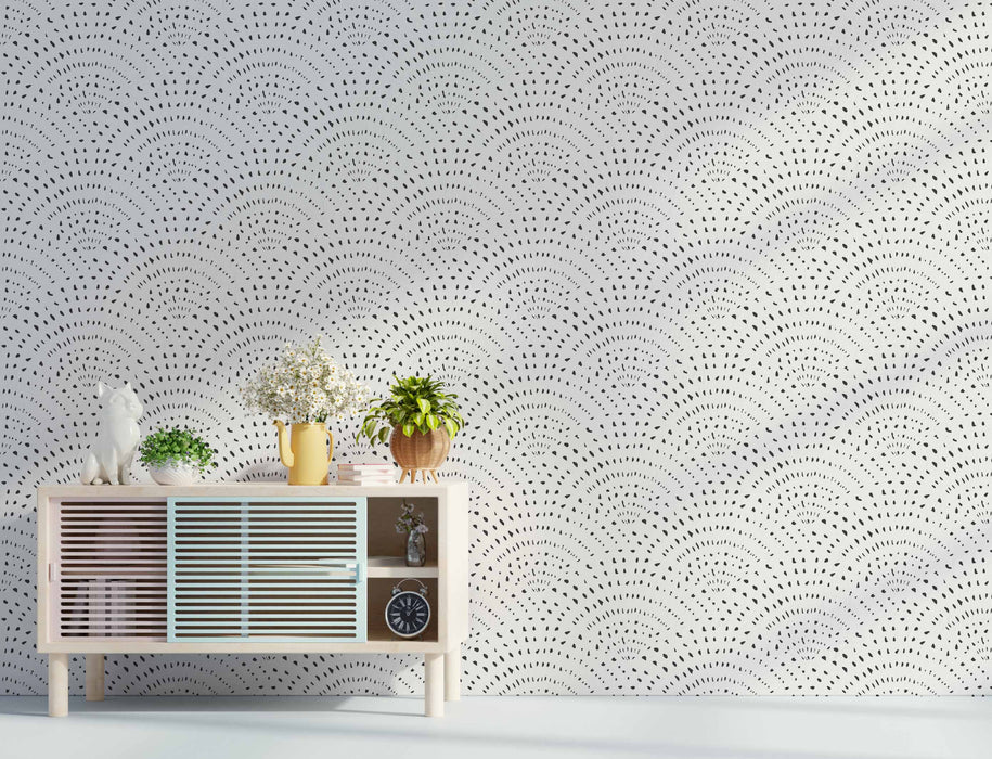 Black Scallop Wallpaper - Peel and Stick Wallpaper - Fall Flat Panels