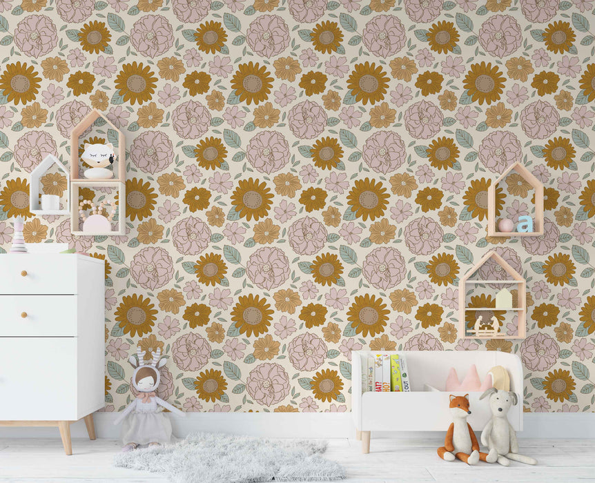 Muted Floral Wallpaper - Peel and Stick Wallpaper - Fall Flat Panels