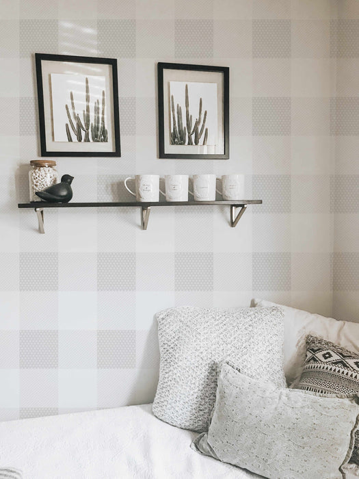 Gingham Gray Small Wallpaper - Peel and Stick Wallpaper - Fall Flat Panels