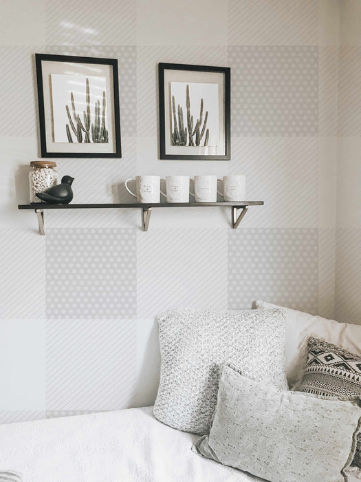 Gingham Gray Large Wallpaper - Peel and Stick Wallpaper - Fall Flat Panels
